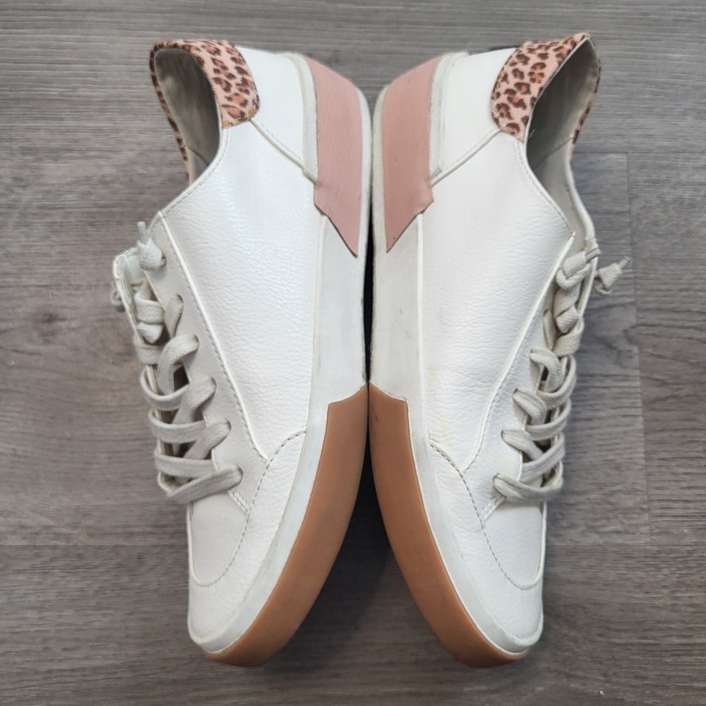 Dolce Vita Zuma Womens 6.5 White Leopard Blush Print Low Top Sneakers Casual